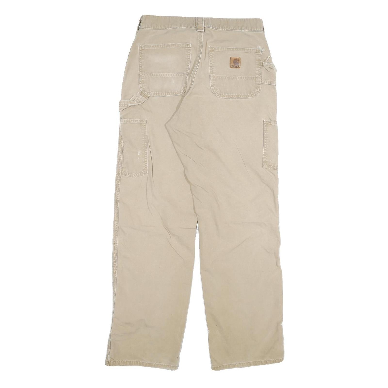 CARHARTT Mens Cotton Blend Beige Relaxed Straight Trousers W30 L32 Workwear