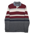 MAINE Mens Maroon & Grey Striped Long Sleeve Polo Shirt S Cotton Blend Classic