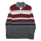 MAINE Mens Maroon & Grey Striped Long Sleeve Polo Shirt S Cotton Blend Classic