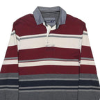 MAINE Mens Maroon & Grey Striped Long Sleeve Polo Shirt S Cotton Blend Classic