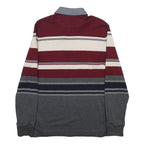 MAINE Mens Maroon & Grey Striped Long Sleeve Polo Shirt S Cotton Blend Classic