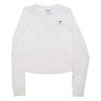 GYMSHARK Womens White Long Sleeve Crew Neck Logo T-Shirt S Activewear