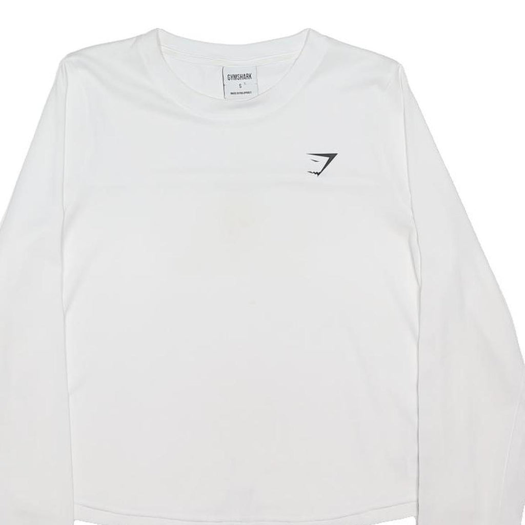 GYMSHARK Womens White Long Sleeve Crew Neck Logo T-Shirt S Activewear