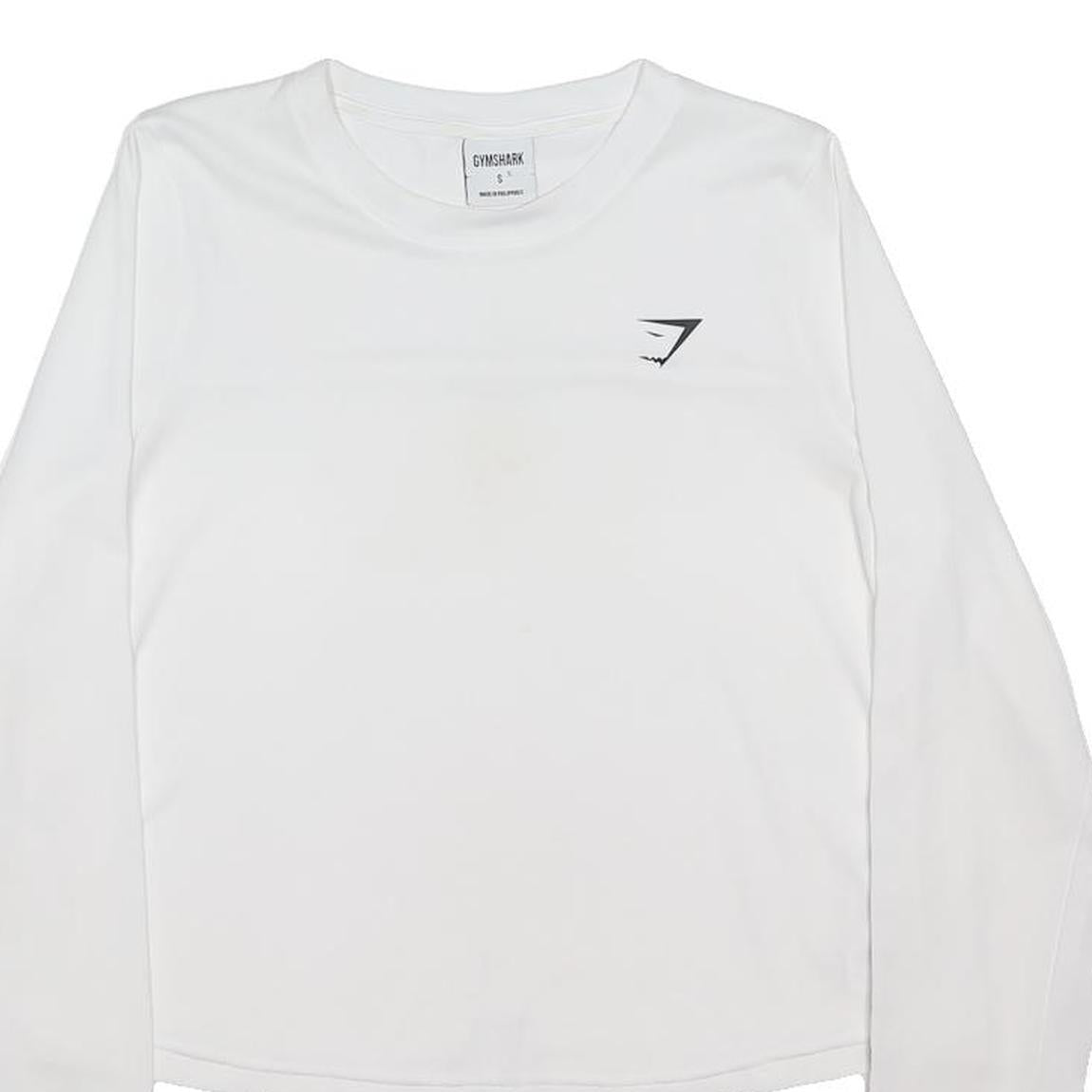 GYMSHARK Womens White Long Sleeve Crew Neck Logo T-Shirt S Activewear