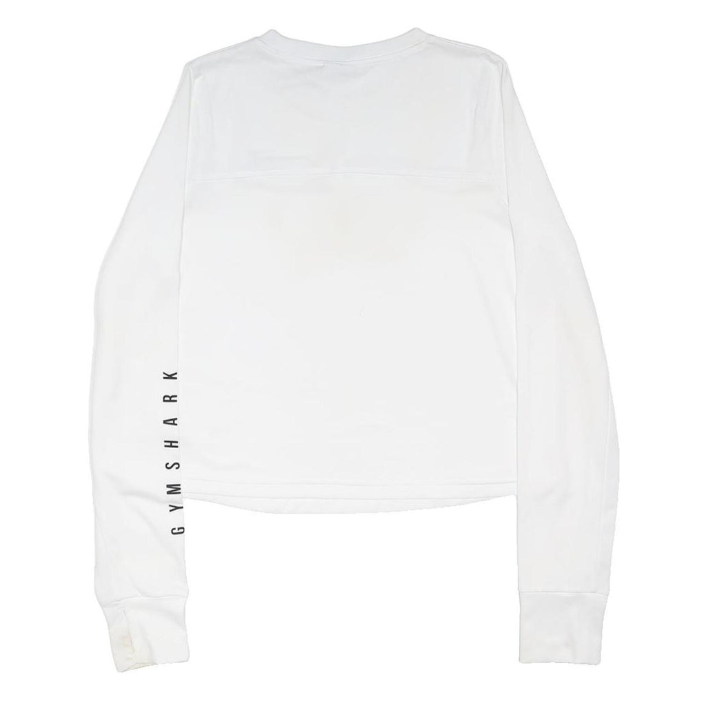 GYMSHARK Womens White Long Sleeve Crew Neck Logo T-Shirt S Activewear