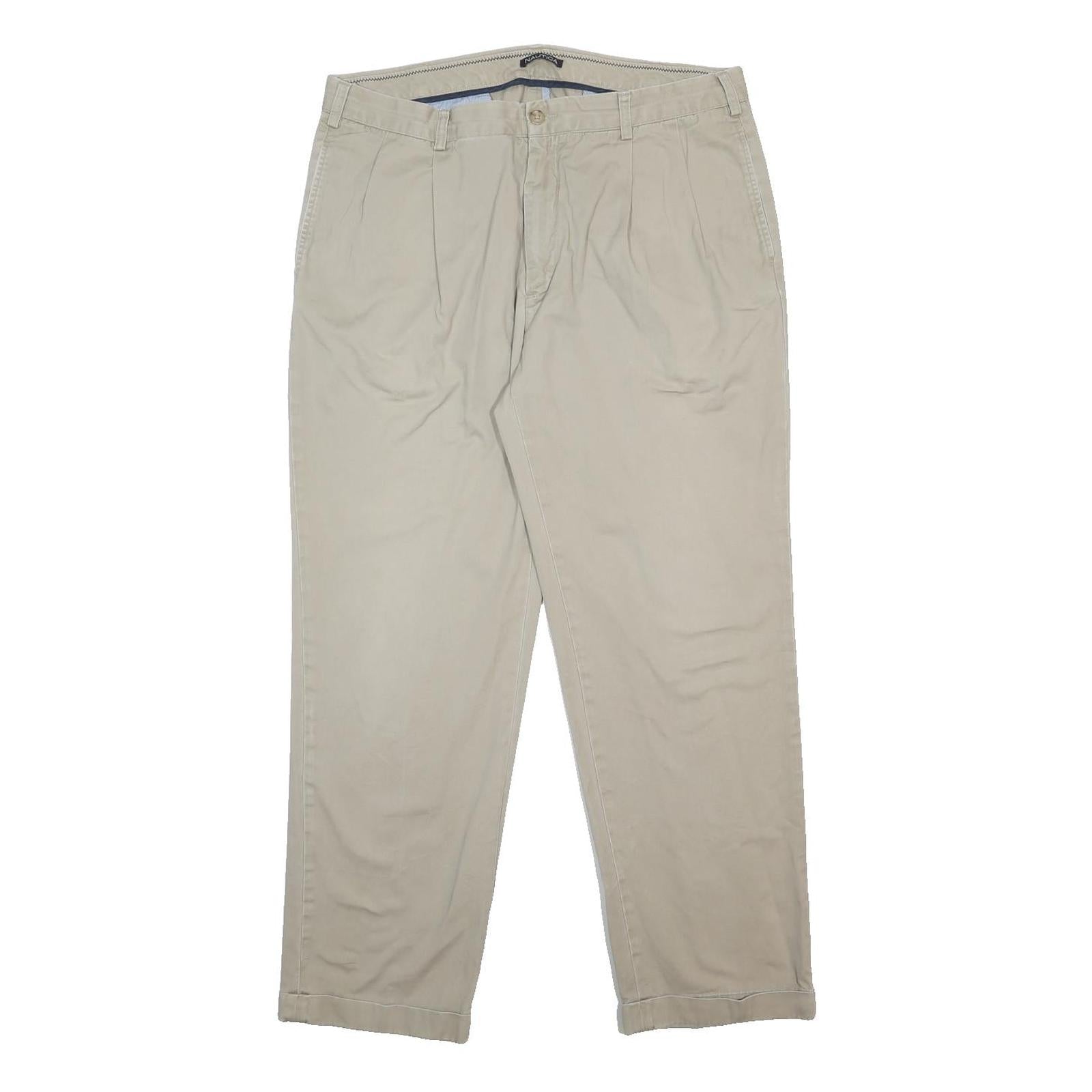 NAUTICA Mens Cotton Beige Relaxed Straight Trousers W38 L29 Casual Classic Zip