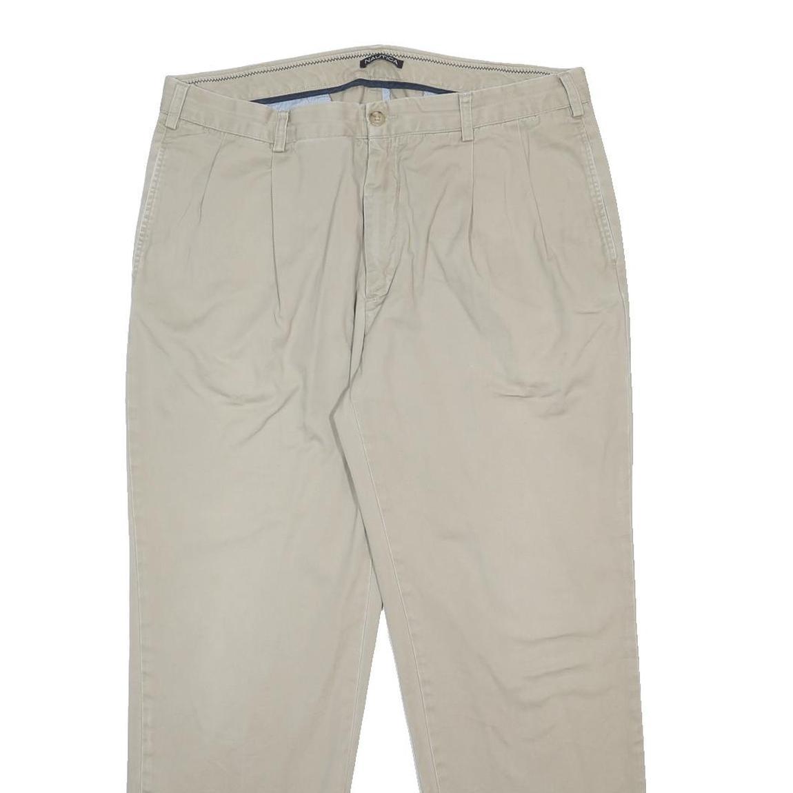 NAUTICA Mens Cotton Beige Relaxed Straight Trousers W38 L29 Casual Classic Zip