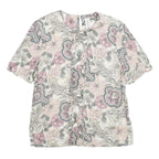 NORTON MCNAUGHTON Womens Pink Blue Cream Floral Printed Top Short Sleeve Crew