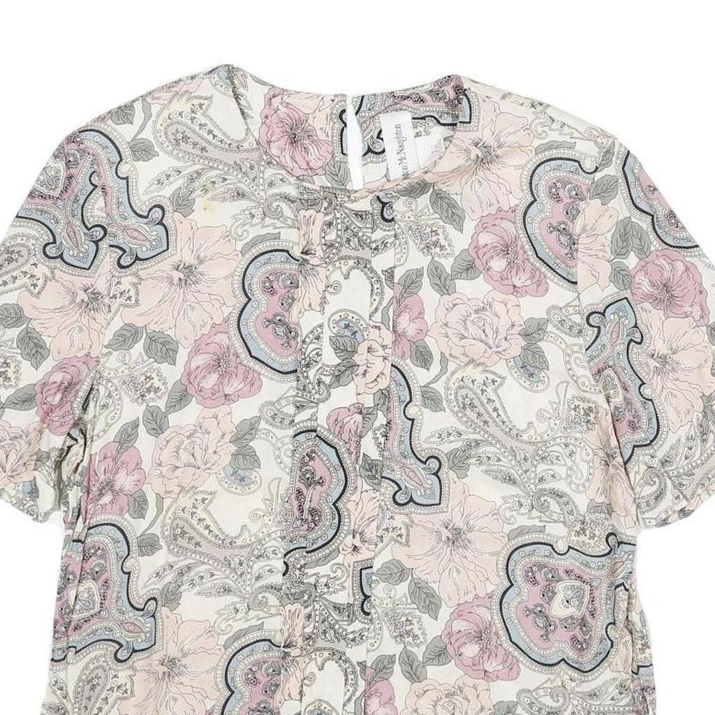 NORTON MCNAUGHTON Womens Pink Blue Cream Floral Printed Top Short Sleeve Crew