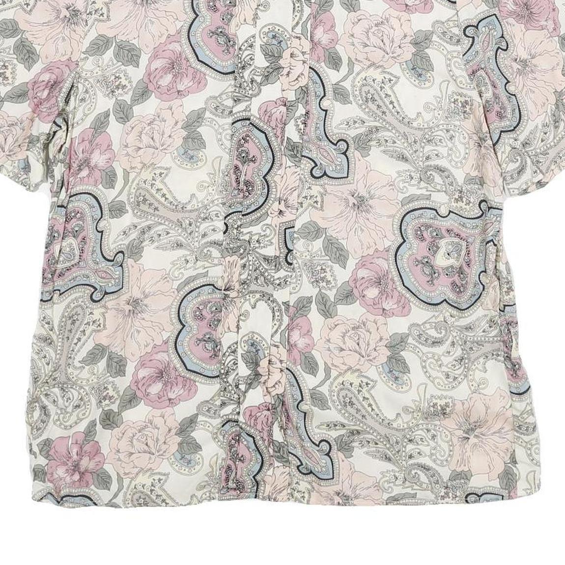 NORTON MCNAUGHTON Womens Pink Blue Cream Floral Printed Top Short Sleeve Crew