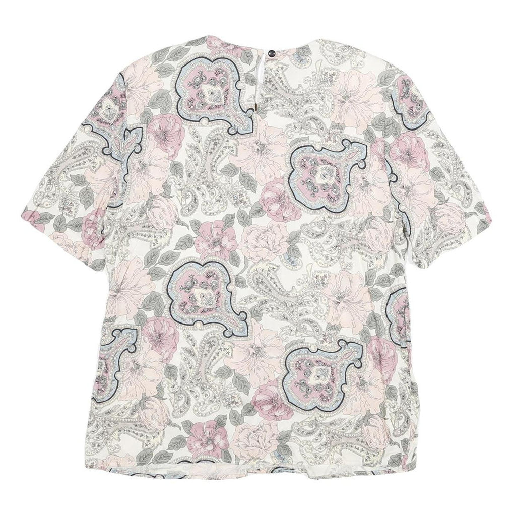 NORTON MCNAUGHTON Womens Pink Blue Cream Floral Printed Top Short Sleeve Crew