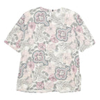 NORTON MCNAUGHTON Womens Pink Blue Cream Floral Printed Top Short Sleeve Crew
