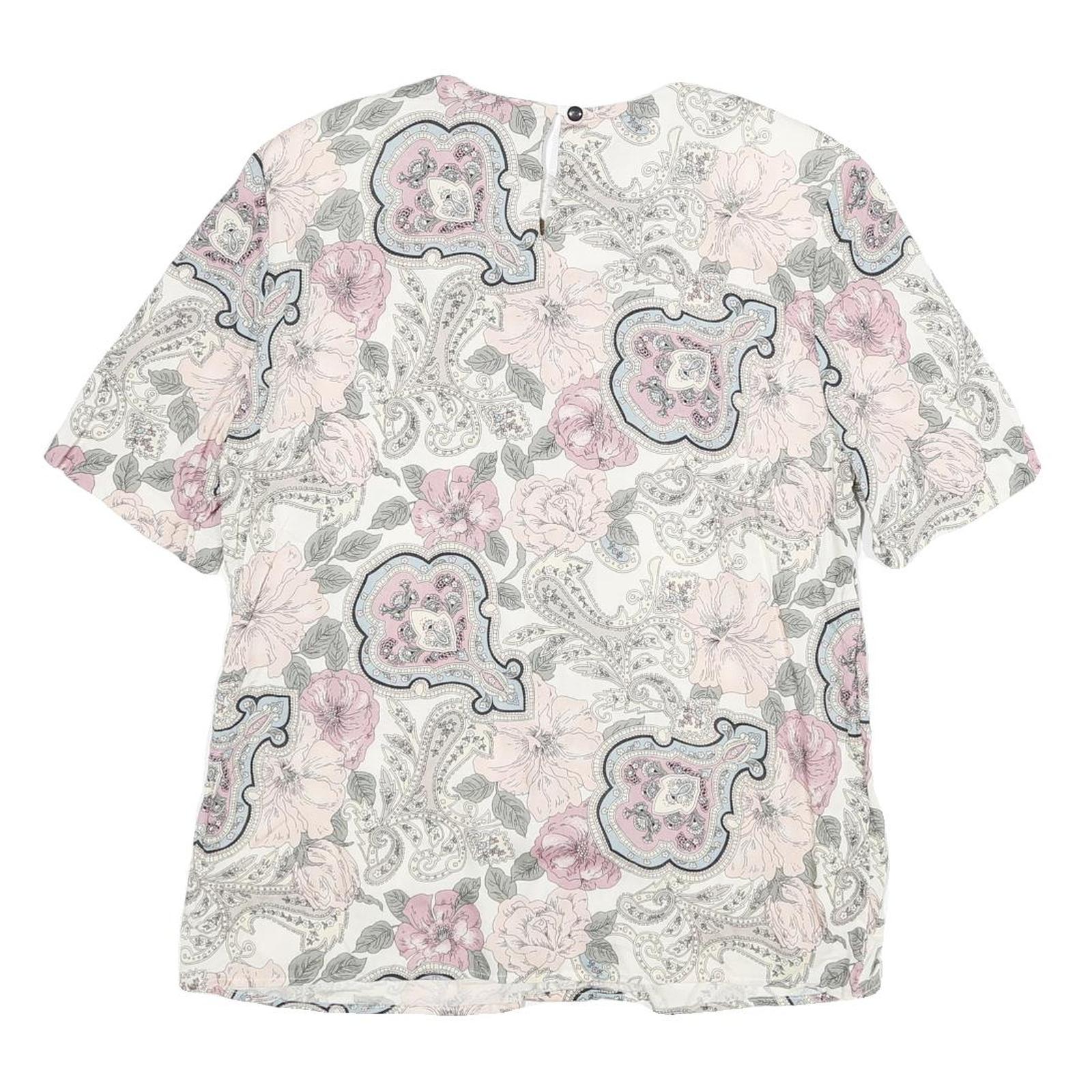 NORTON MCNAUGHTON Womens Pink Blue Cream Floral Printed Top Short Sleeve Crew