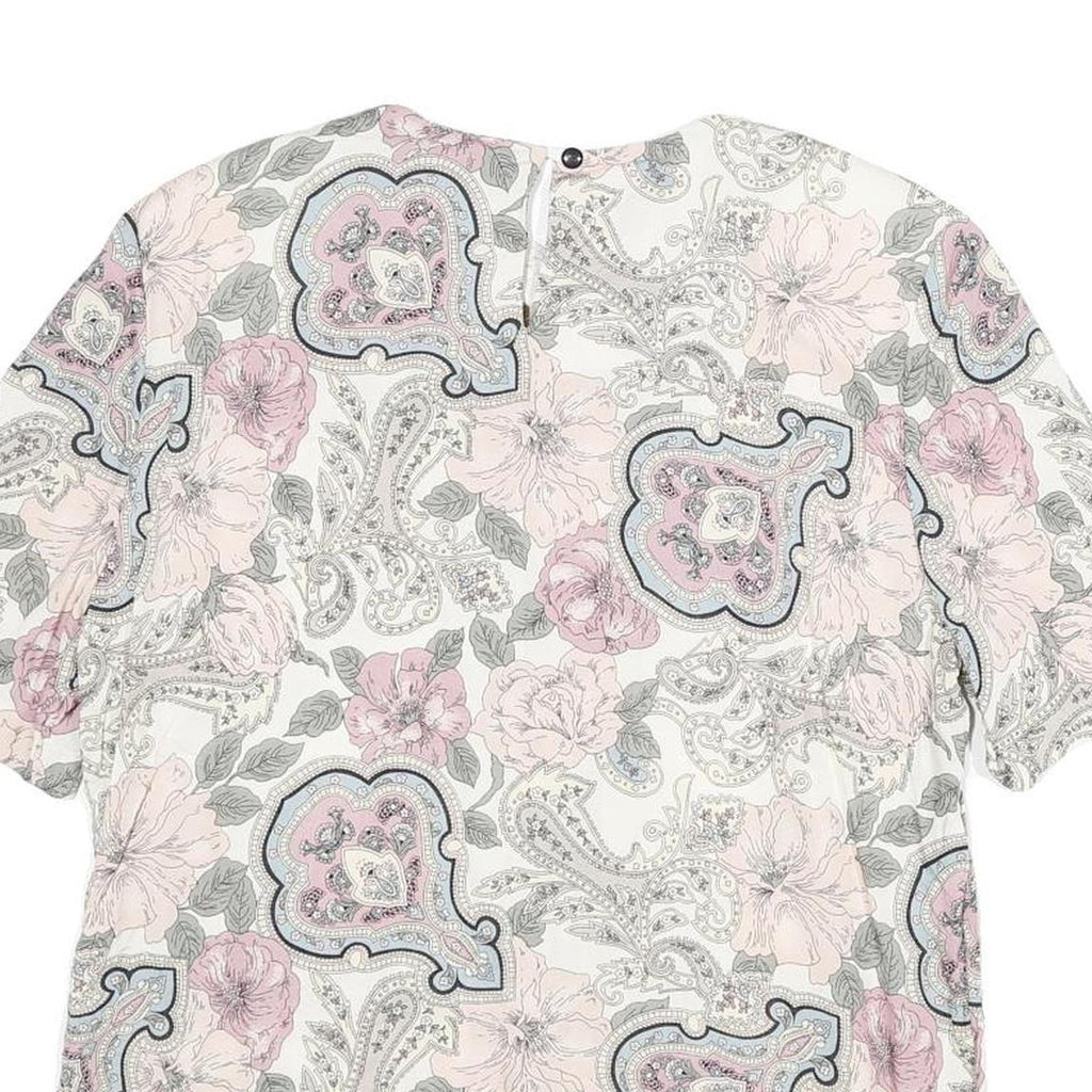NORTON MCNAUGHTON Womens Pink Blue Cream Floral Printed Top Short Sleeve Crew
