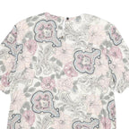 NORTON MCNAUGHTON Womens Pink Blue Cream Floral Printed Top Short Sleeve Crew