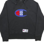 CHAMPION Mens Black Hoodie L Cotton Blend Pullover Logo Patch Sweatshirt