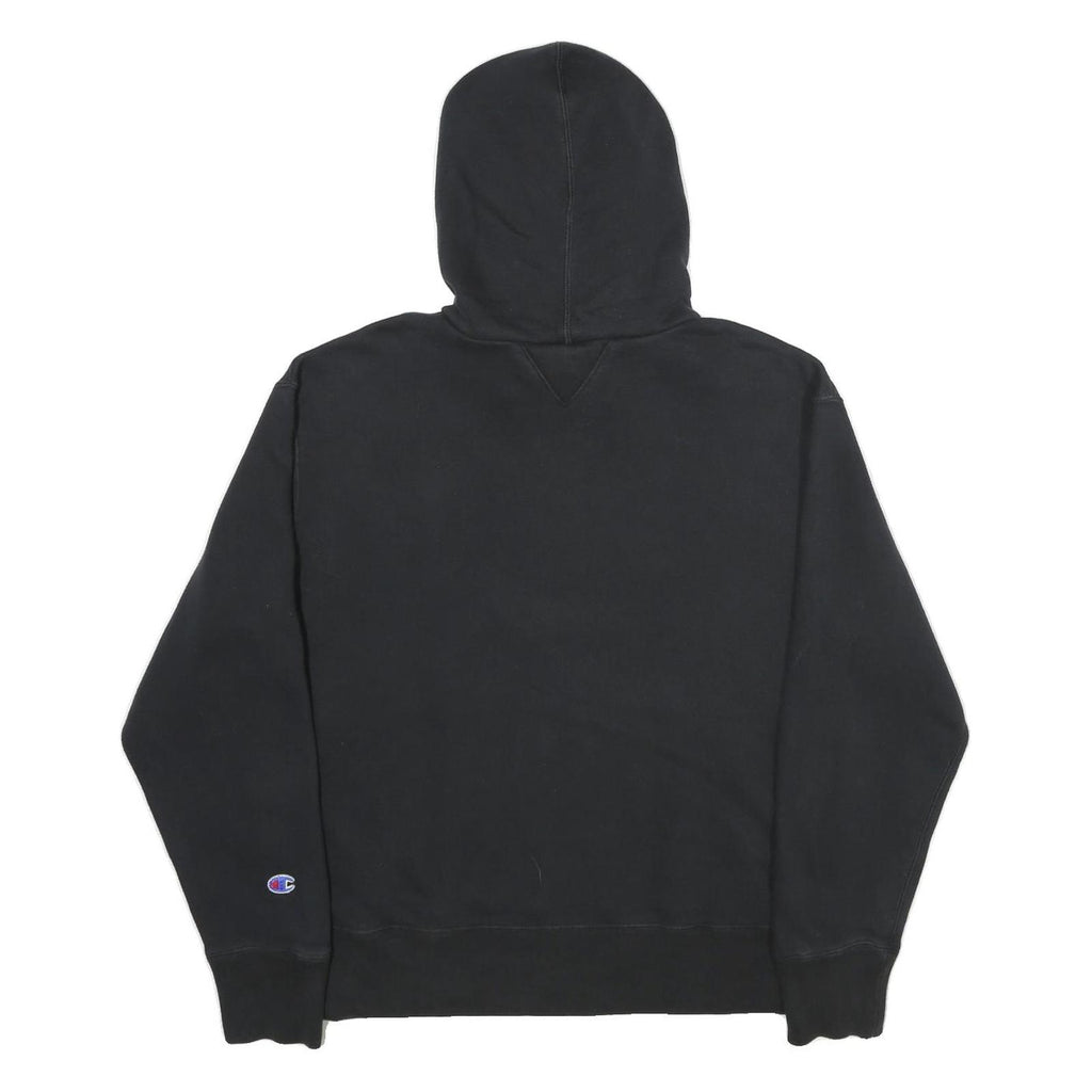 CHAMPION Mens Black Hoodie L Cotton Blend Pullover Logo Patch Sweatshirt