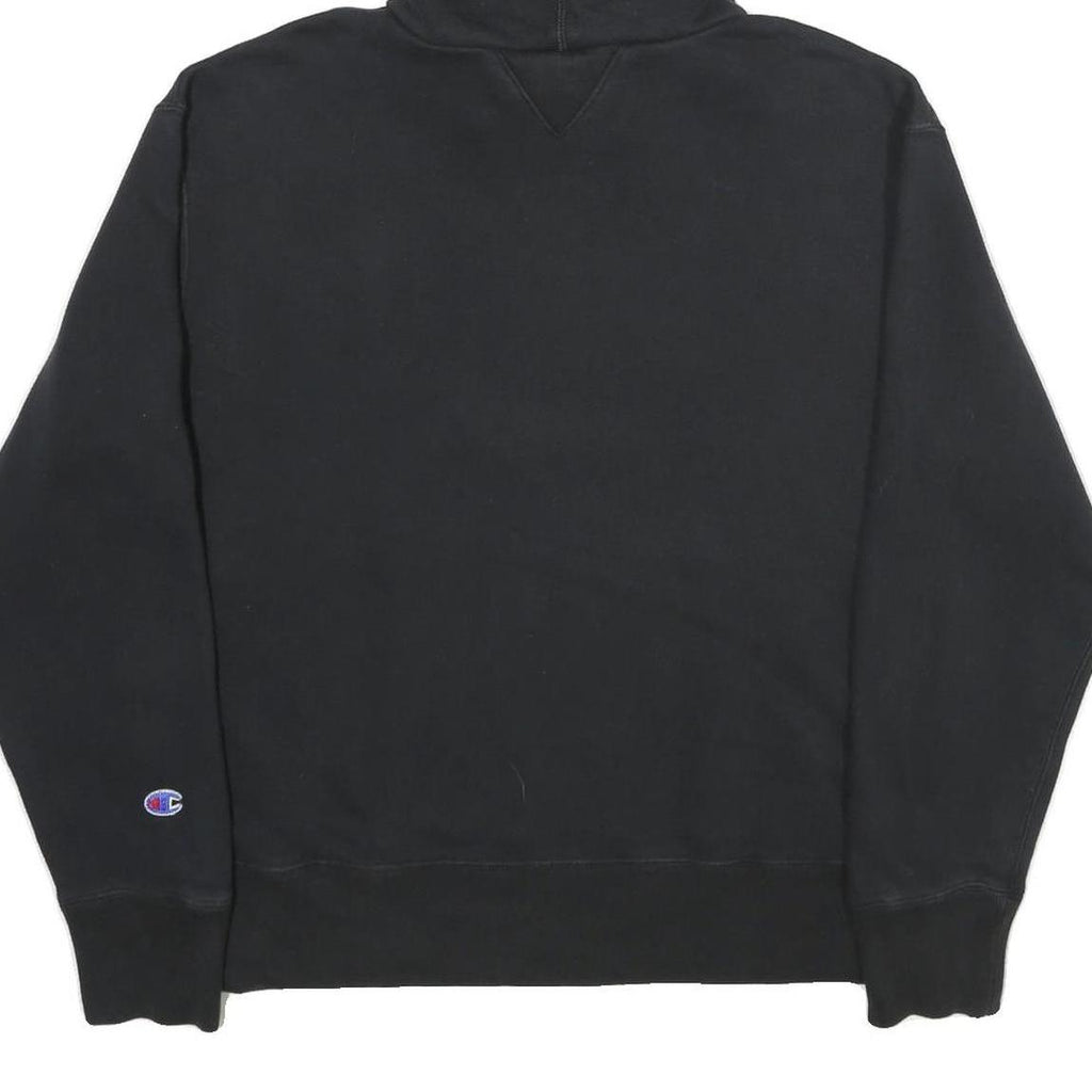 CHAMPION Mens Black Hoodie L Cotton Blend Pullover Logo Patch Sweatshirt