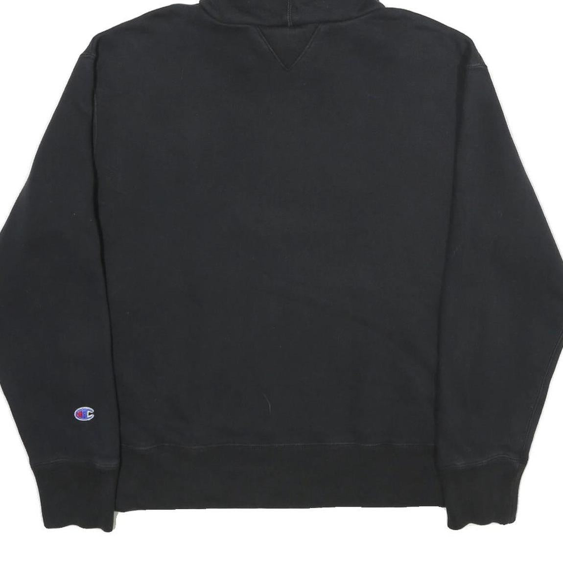 CHAMPION Mens Black Hoodie L Cotton Blend Pullover Logo Patch Sweatshirt