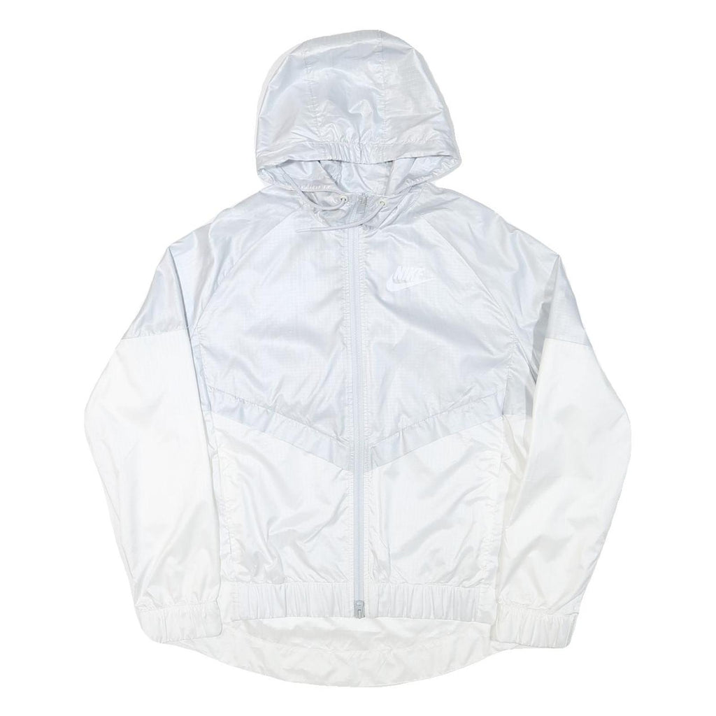NIKE Womens White Lightweight Hooded Zip Jacket L Polyester Blend Plain