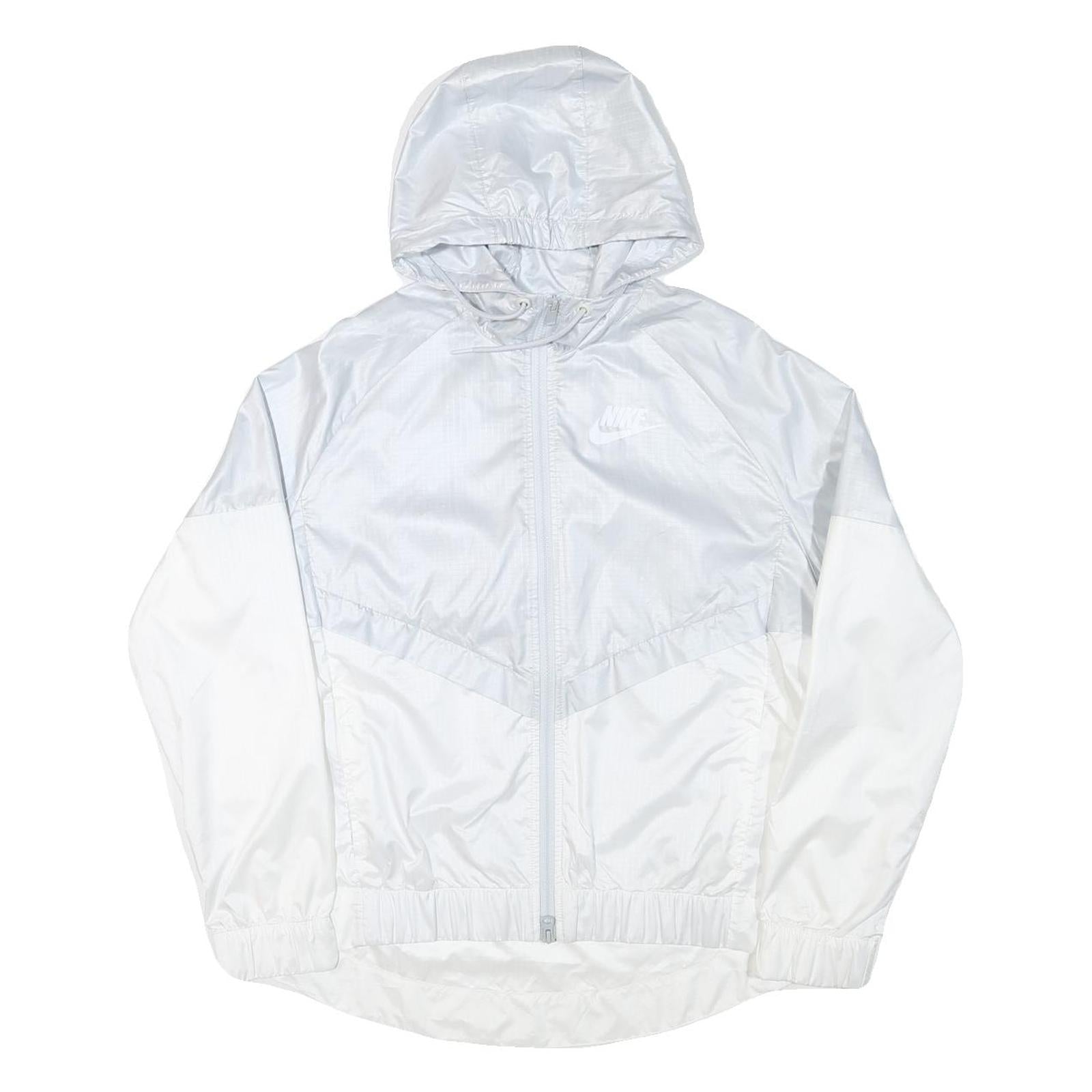 NIKE Womens White Lightweight Hooded Zip Jacket L Polyester Blend Plain