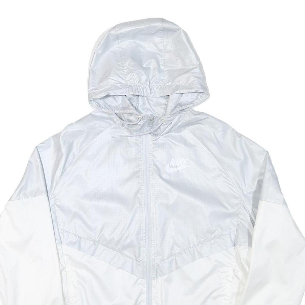 NIKE Womens White Lightweight Hooded Zip Jacket L Polyester Blend Plain