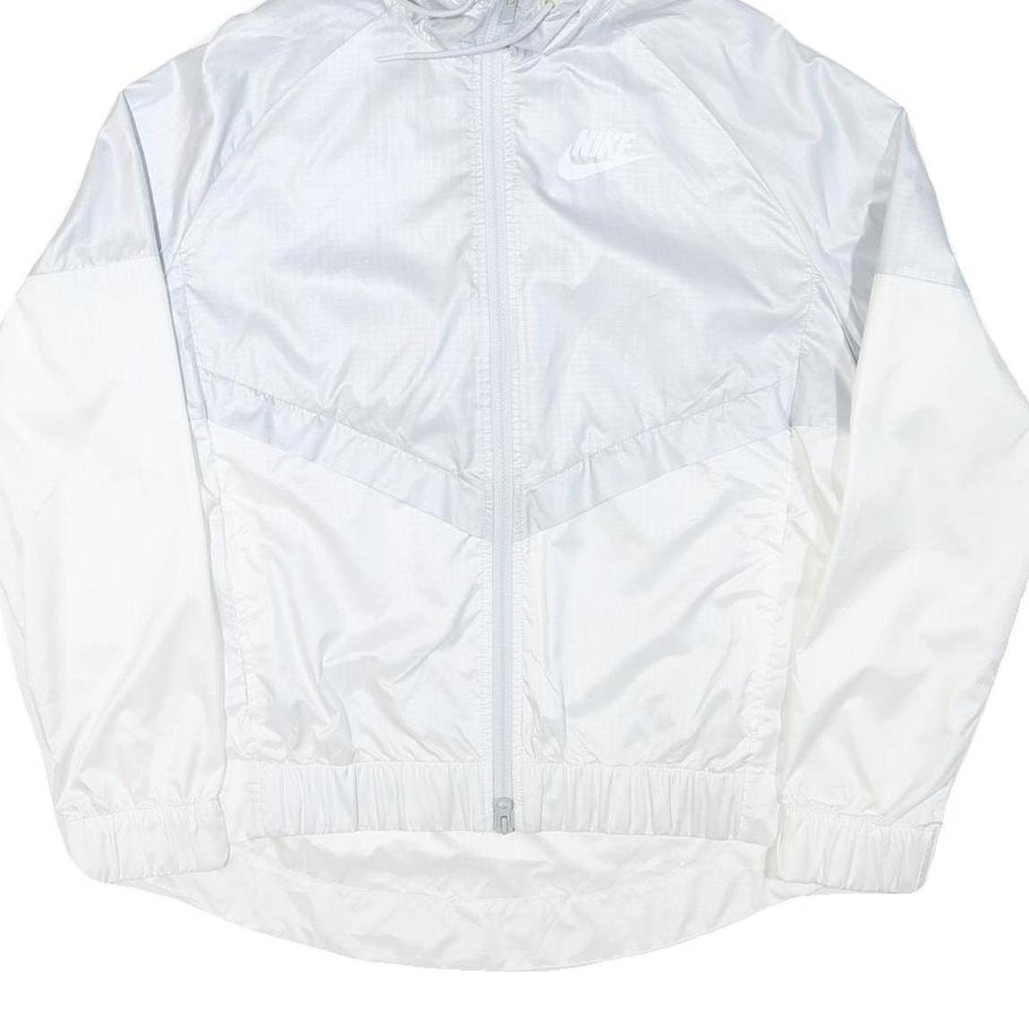 NIKE Womens White Lightweight Hooded Zip Jacket L Polyester Blend Plain