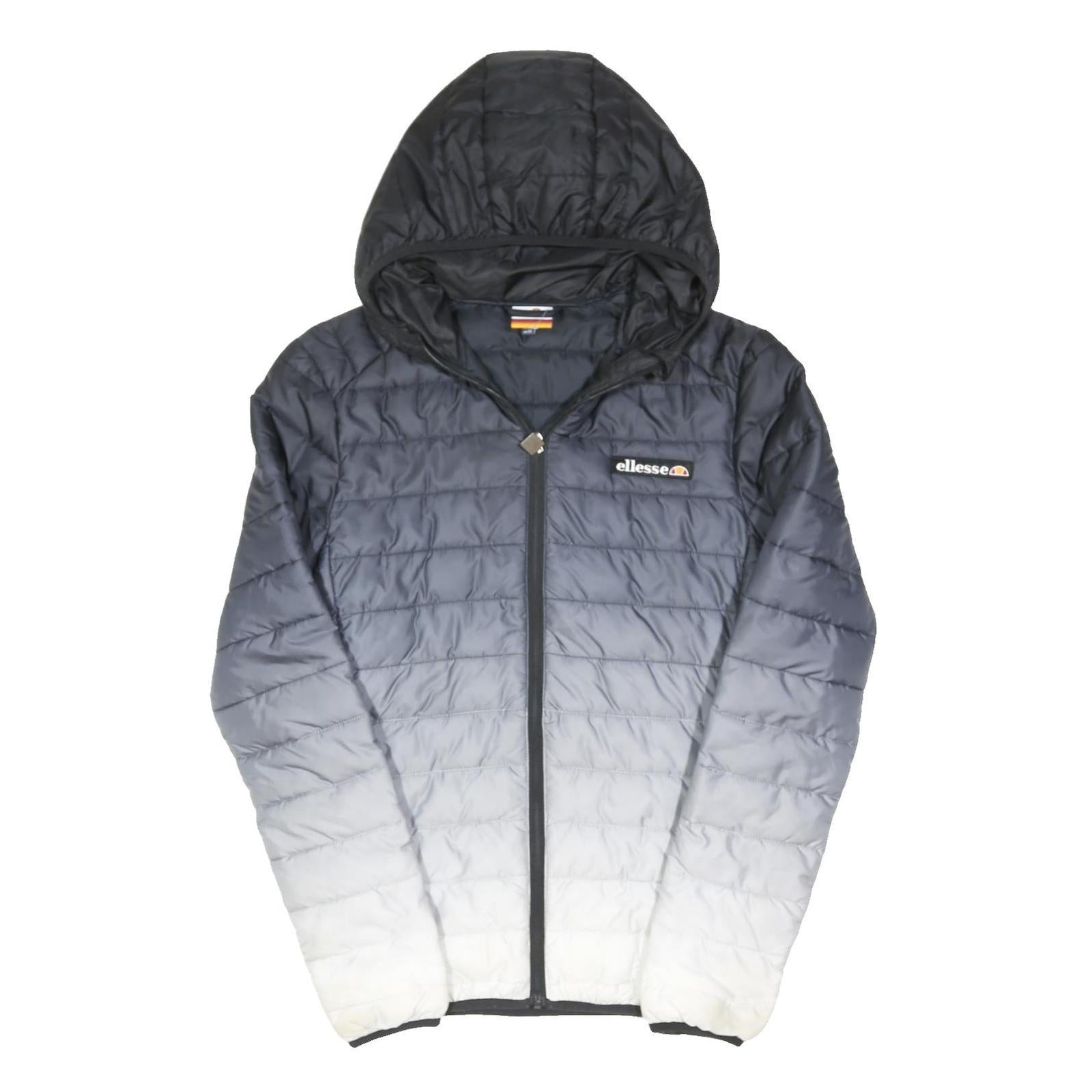 ELLESSE Mens Black & White Hooded Puffer Jacket XS Polyester Blend Zip