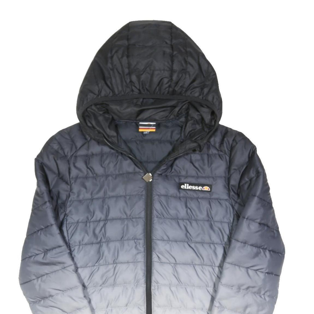 ELLESSE Mens Black & White Hooded Puffer Jacket XS Polyester Blend Zip