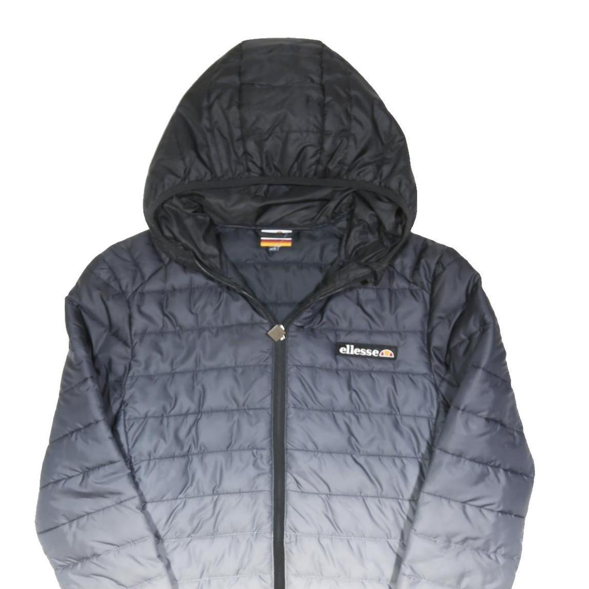 ELLESSE Mens Black & White Hooded Puffer Jacket XS Polyester Blend Zip