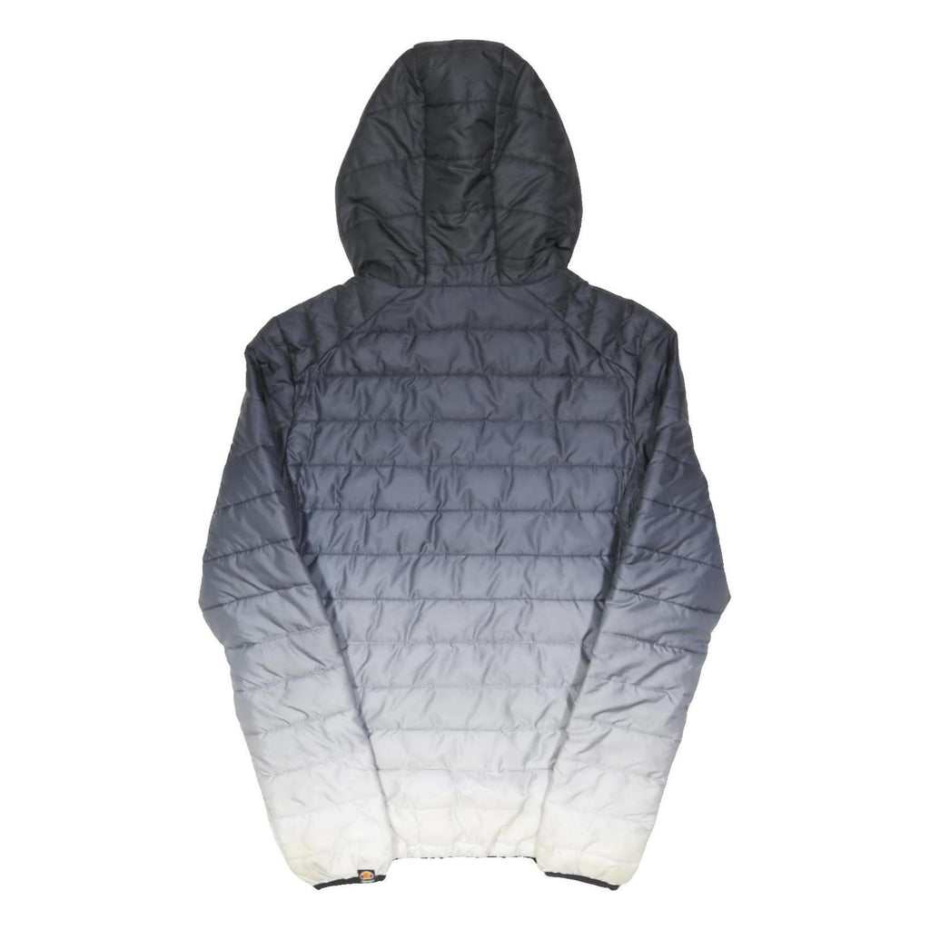 ELLESSE Mens Black & White Hooded Puffer Jacket XS Polyester Blend Zip