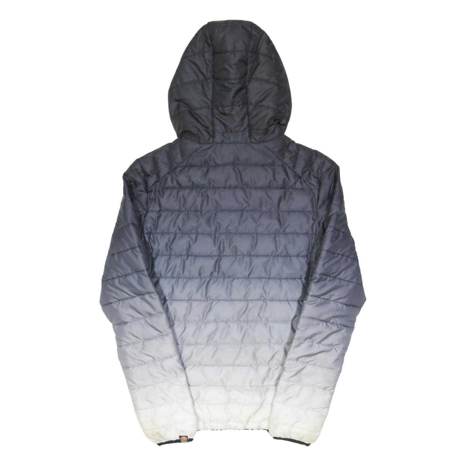 ELLESSE Mens Black & White Hooded Puffer Jacket XS Polyester Blend Zip