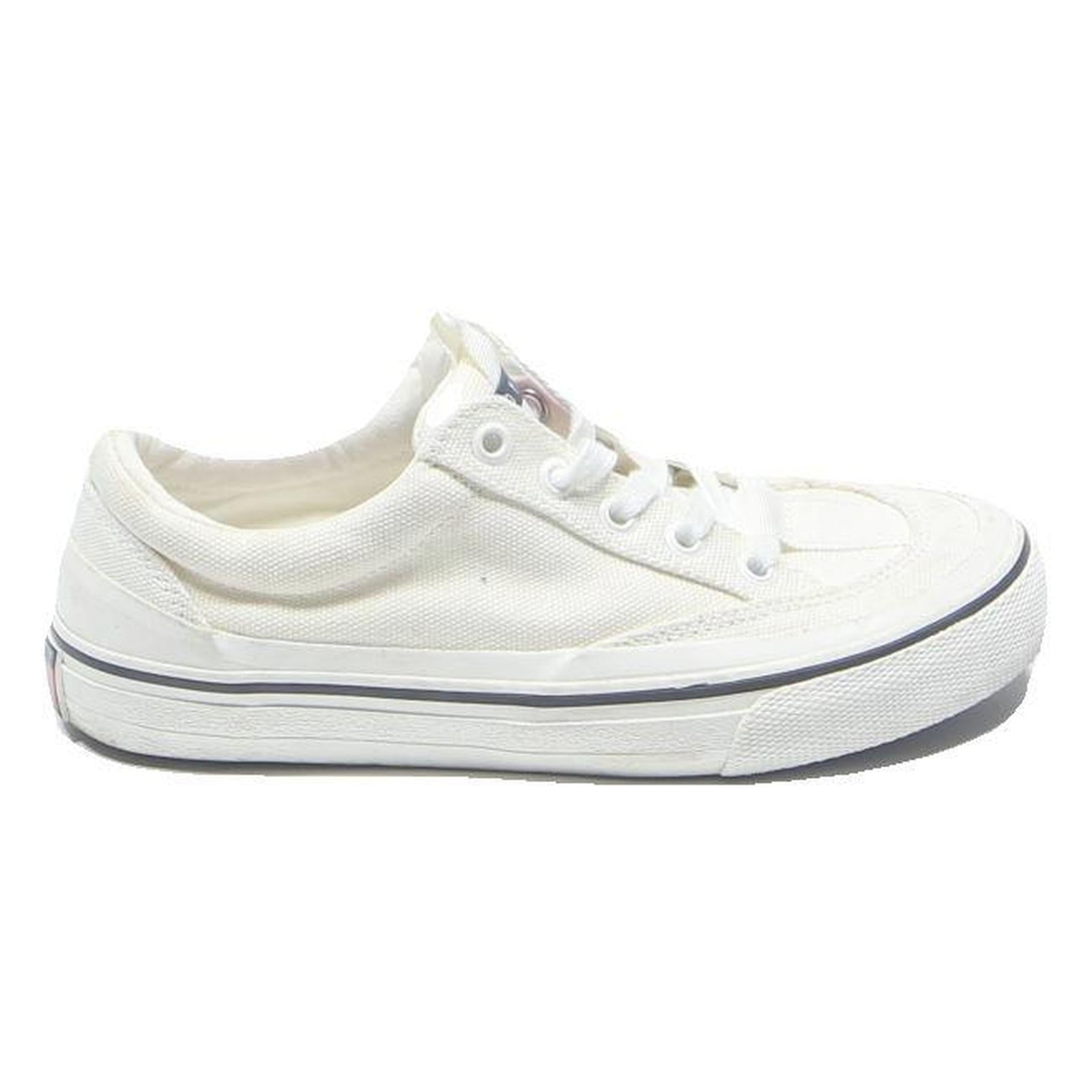 TOMMY HILFIGER Womens White Canvas Low Top Trainers UK 3.5 Casual Comfort