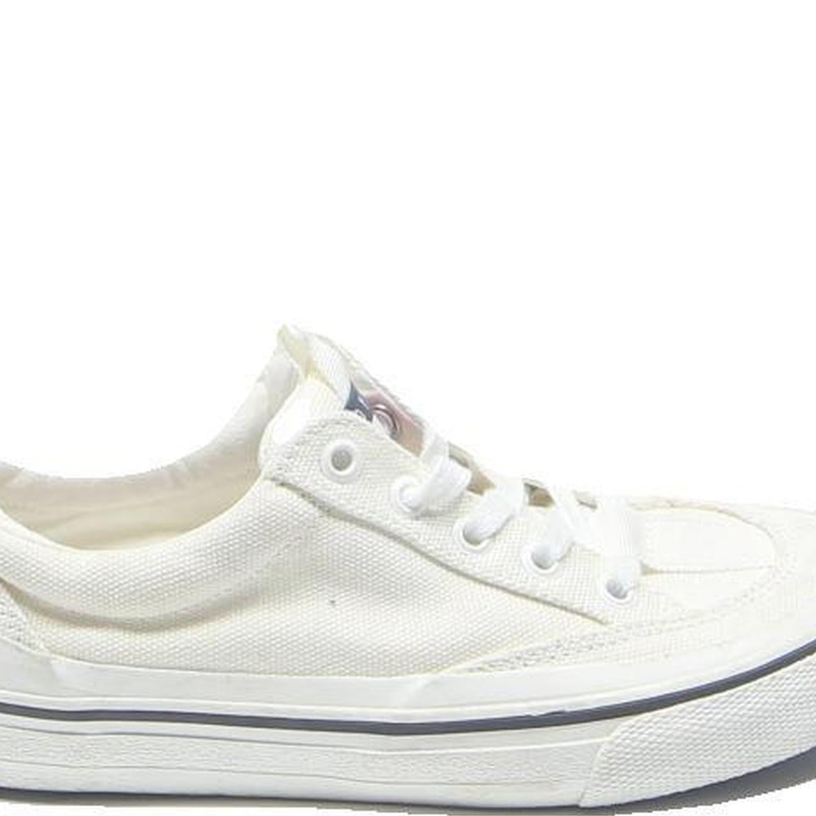 TOMMY HILFIGER Womens White Canvas Low Top Trainers UK 3.5 Casual Comfort