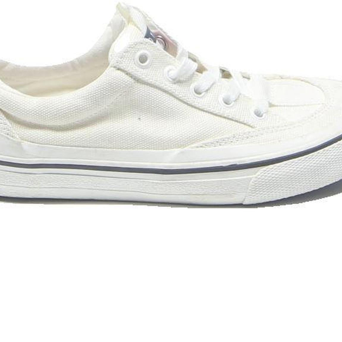TOMMY HILFIGER Womens White Canvas Low Top Trainers UK 3.5 Casual Comfort