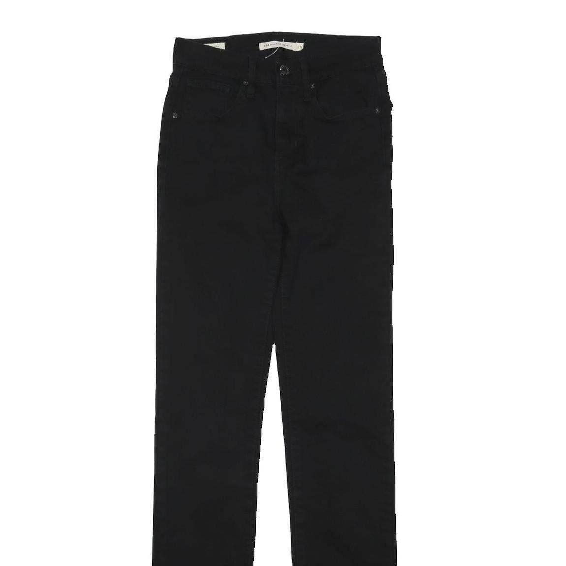 LEVI'S Womens Cotton Blend Black Regular Fit Straight Trousers W24 L30 Zip