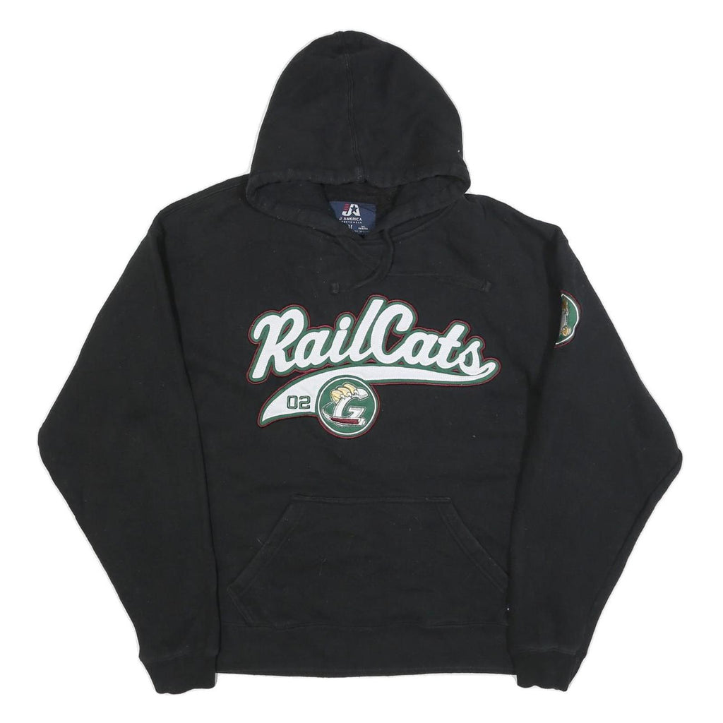 J AMERICA Mens Black RailCats Pullover Hoodie M Cotton Blend Casual Sportswear