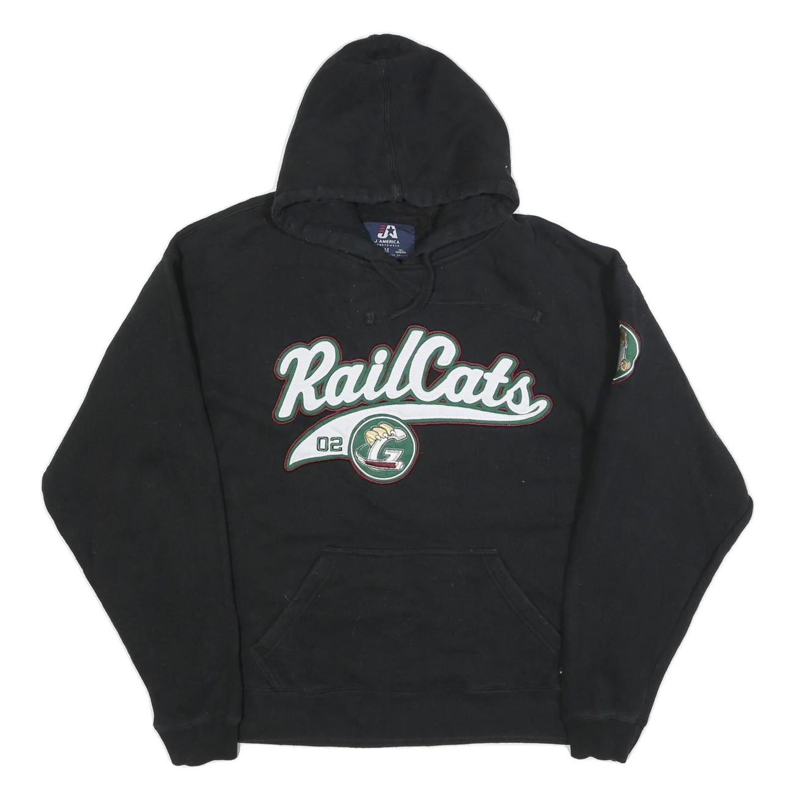 J AMERICA Mens Black RailCats Pullover Hoodie M Cotton Blend Casual Sportswear