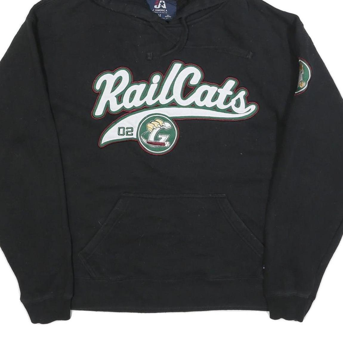 J AMERICA Mens Black RailCats Pullover Hoodie M Cotton Blend Casual Sportswear