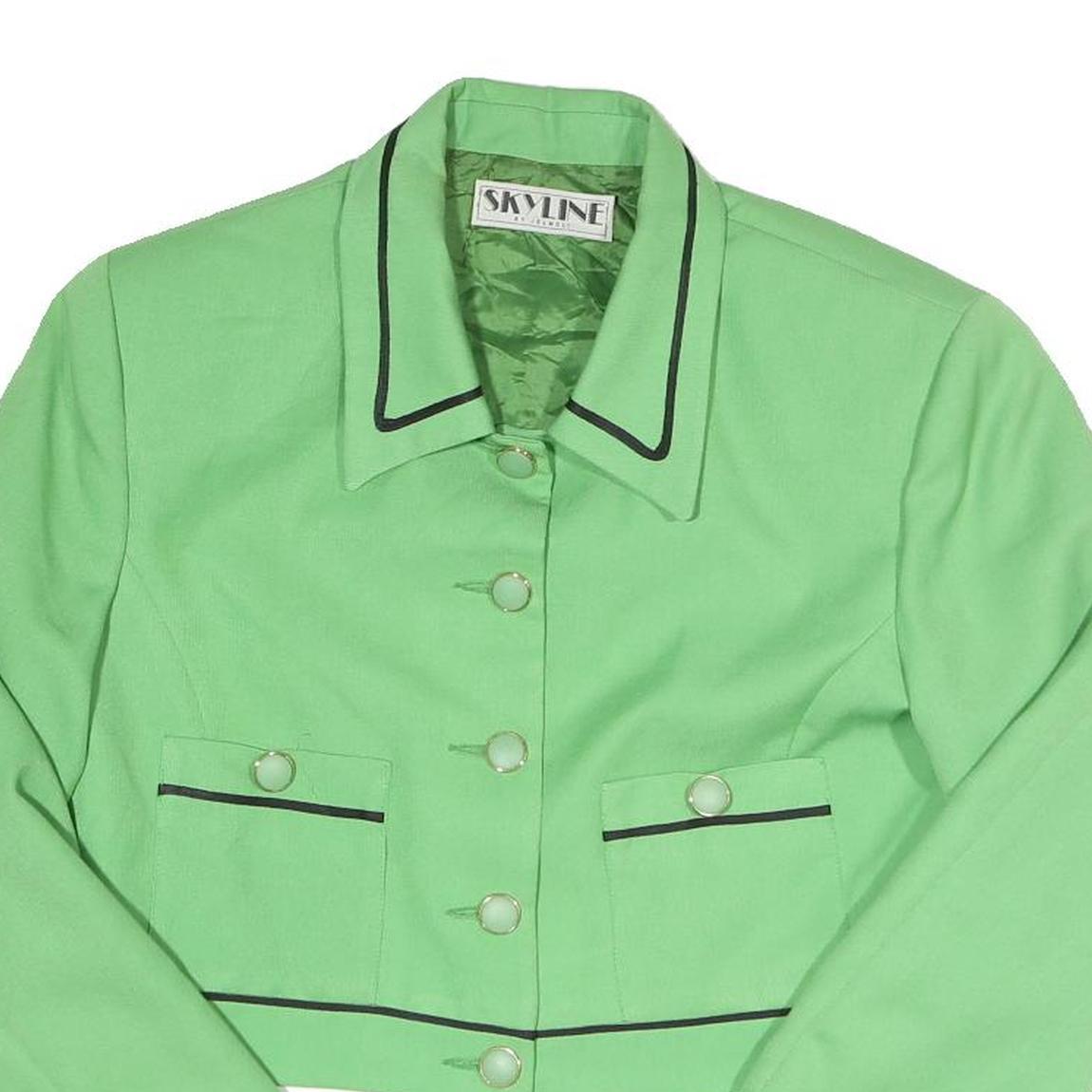 SKYLINE Womens Green Cotton Blend Button Jacket M Plain Crop Piped Trim