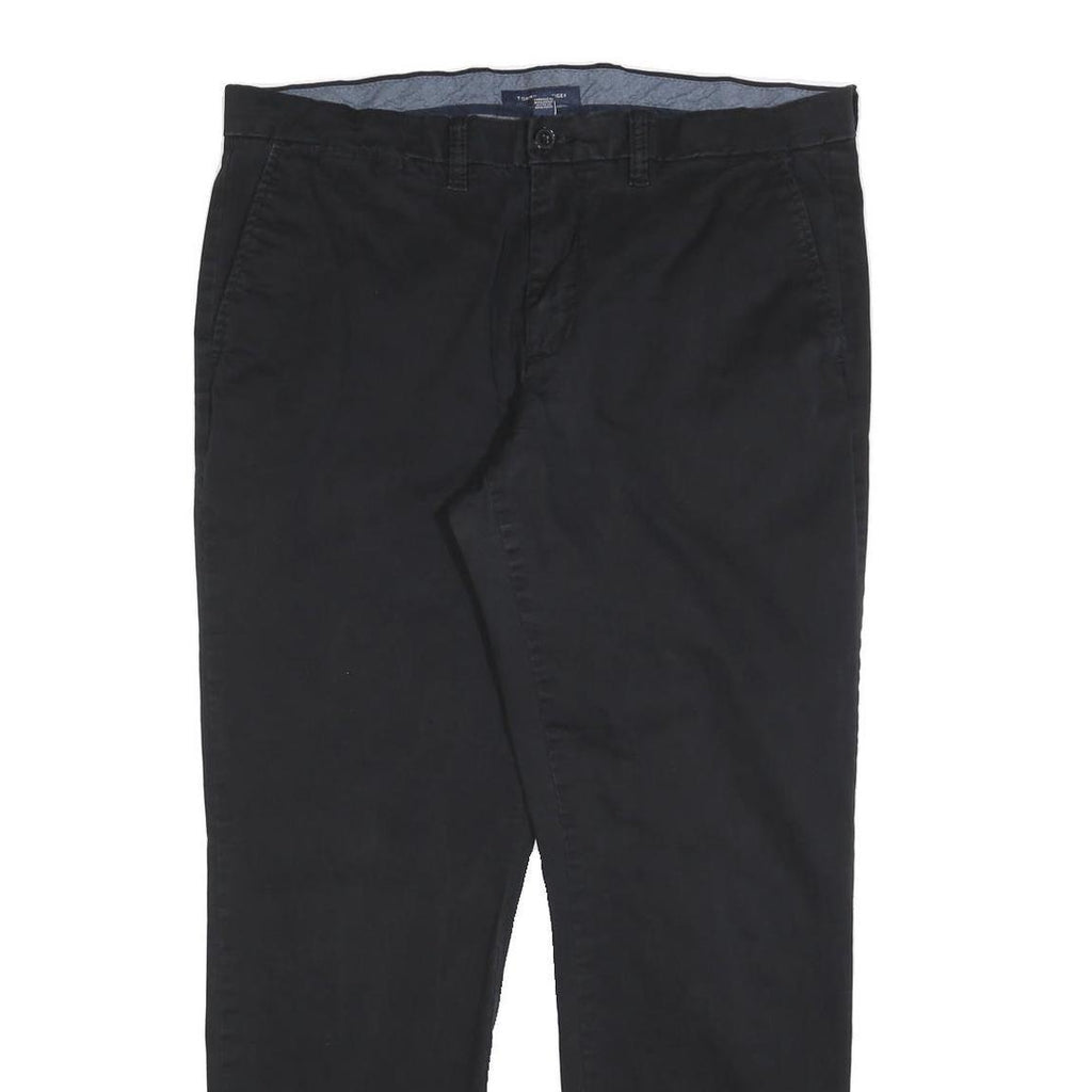 TOMMY HILFIGER Mens Cotton Blend Black Regular Straight Trousers W36 L32 Classic