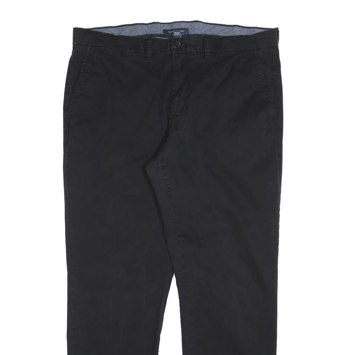 TOMMY HILFIGER Mens Cotton Blend Black Regular Straight Trousers W36 L32 Classic