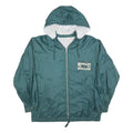 Mens Green Poly Blend Hooded Zip Jacket L Printed Text Casual Lightweight