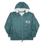 Mens Green Poly Blend Hooded Zip Jacket L Printed Text Casual Lightweight