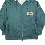 Mens Green Poly Blend Hooded Zip Jacket L Printed Text Casual Lightweight