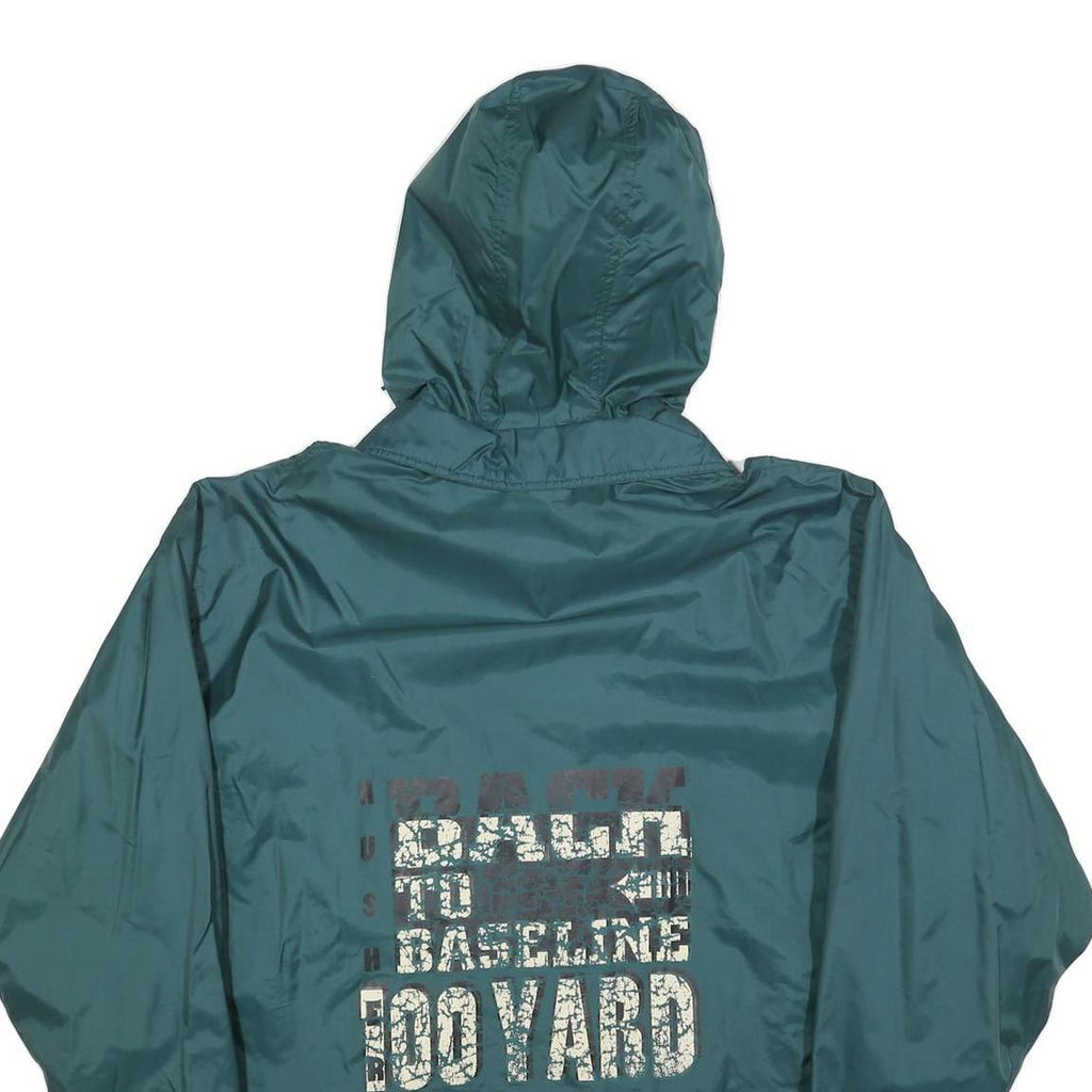 Mens Green Poly Blend Hooded Zip Jacket L Printed Text Casual Lightweight