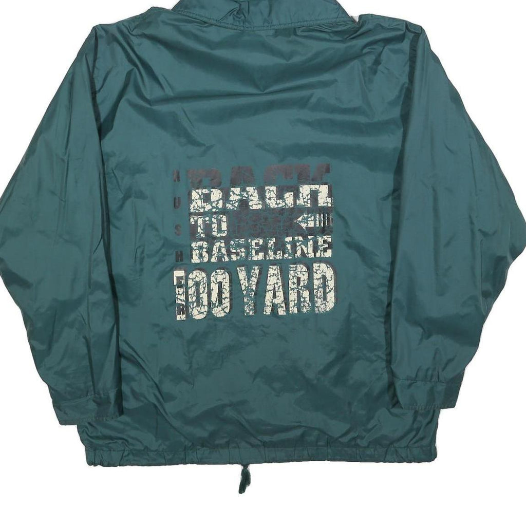 Mens Green Poly Blend Hooded Zip Jacket L Printed Text Casual Lightweight