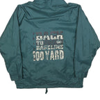 Mens Green Poly Blend Hooded Zip Jacket L Printed Text Casual Lightweight