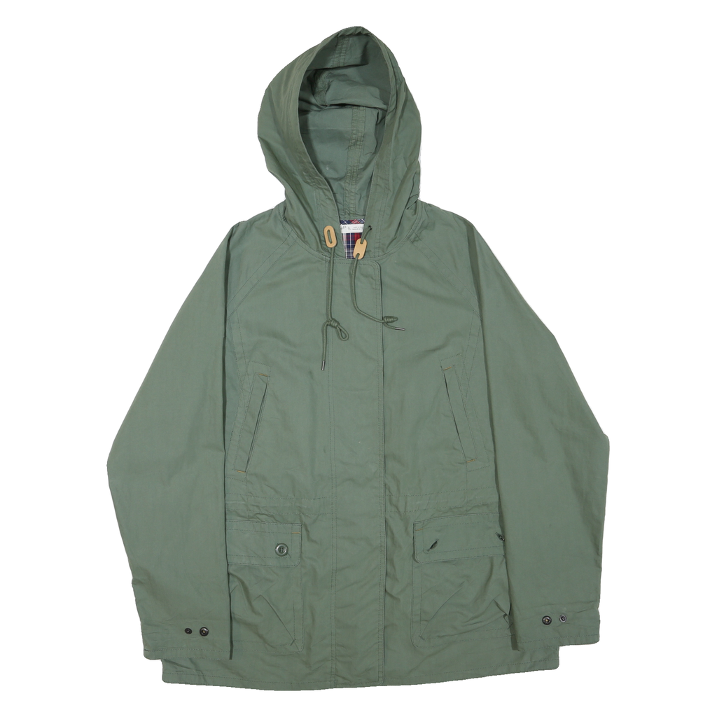 WOOLRICH Womens Green Cotton Blend Hooded Jacket XL Plain Zip Casual Outerwear