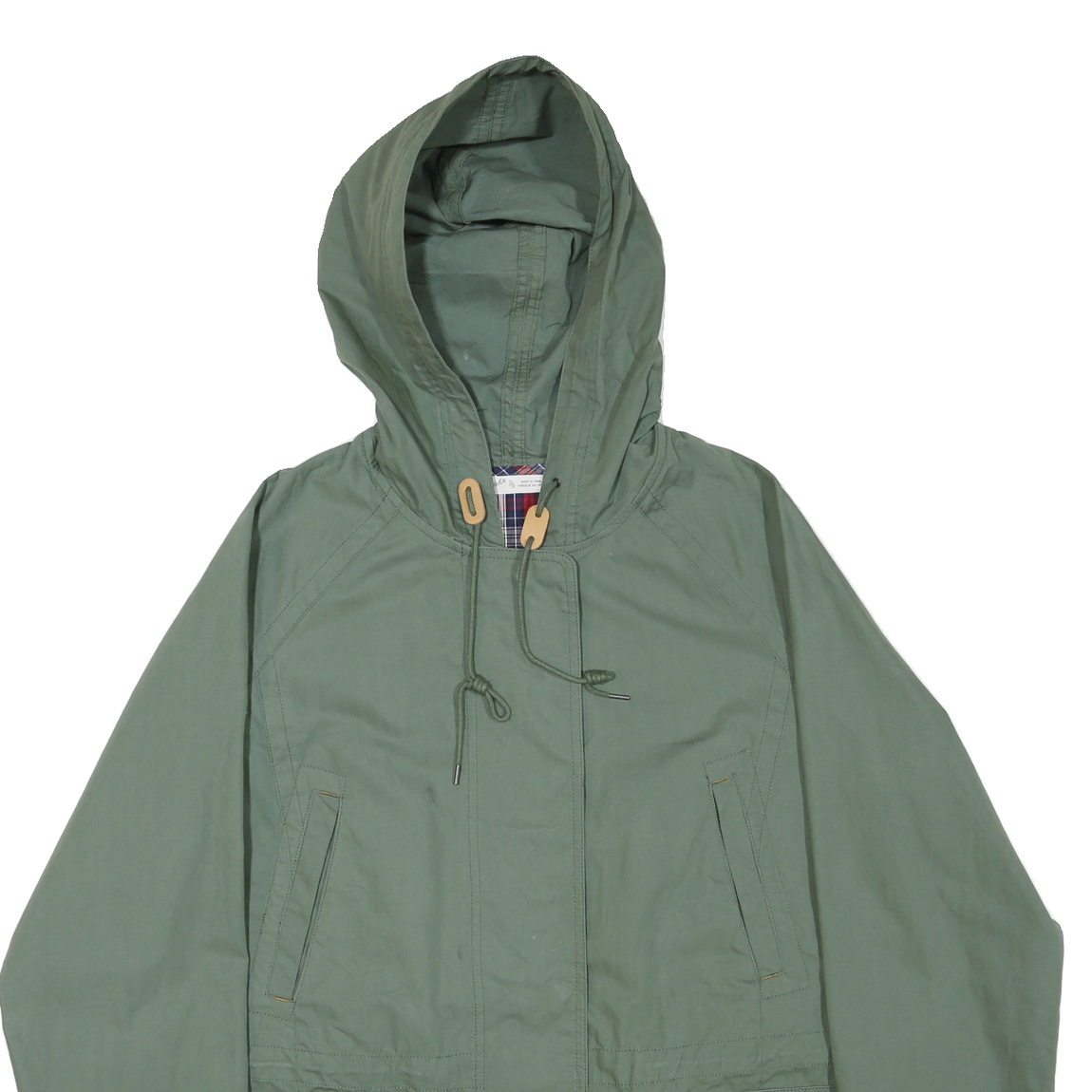WOOLRICH Womens Green Cotton Blend Hooded Jacket XL Plain Zip Casual Outerwear